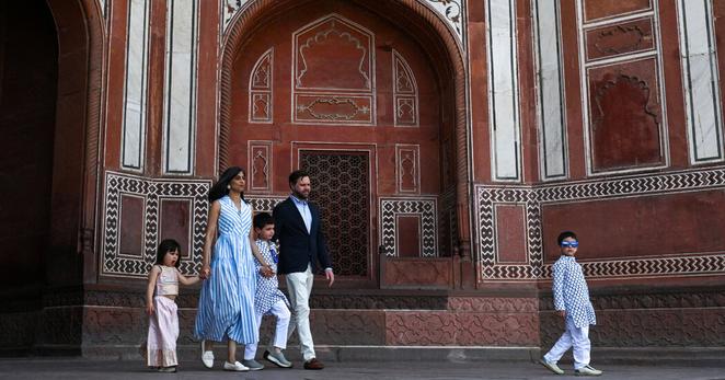 Vice President JD Vance with his wife, Usha, and children during a visit to the Taj Mahal in India last month.