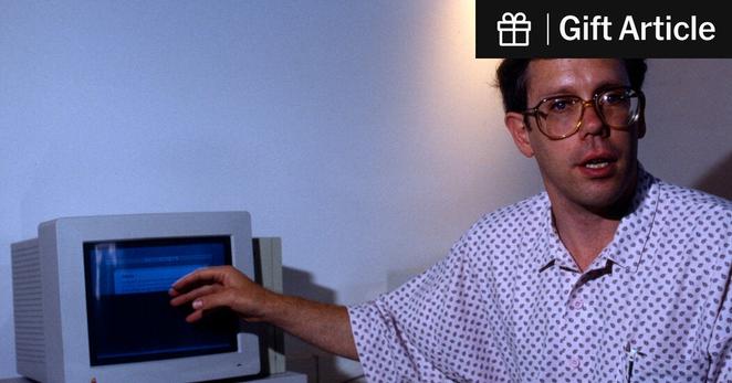 Bill Atkinson in 1987. Among other things, he is credited with inventing computer screen “pull down” menus and the “double-click” gesture of a mouse.