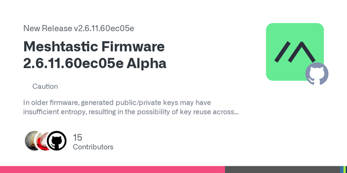 CautionIn older firmware, generated public/private keys may have insufficient entropy, resulting in the possibility of key reuse across devices. This release delays key generation until the user se...