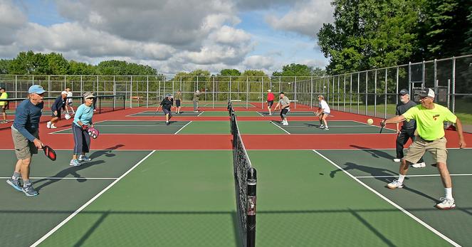 The noise from pickleball paddles and players has become a contentious issue in Apple Valley. This photo shows pickleball players at a park in Shoreview in June 2016.