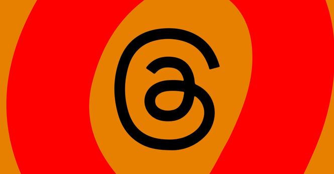 An image of the Threads logo on a red and orange background