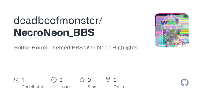 Gothic Horror Themed BBS With Neon Highlights. Contribute to deadbeefmonster/NecroNeon_BBS development by creating an account on GitHub.