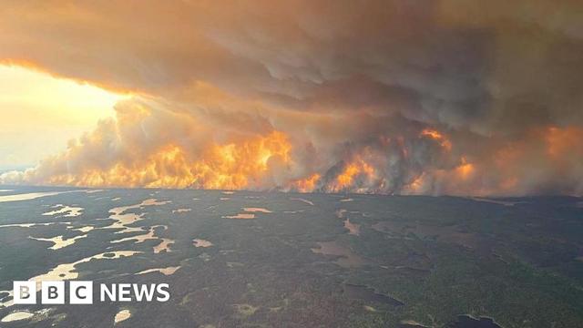 The wildfires in Canada seen out of a plane's window