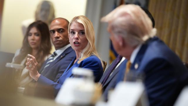 WASHINGTON, DC - JULY 08: U.S. President Donald Trump (R) listens as Attorney General Pam Bondi (2nd R) speaks during a Cabinet Meeting at the White House on July 08, 2025 in Washington, DC. Trump discussed the recent flash flooding tragedy in Central Texas where at least 109 people have died, and other topics during the portion of the meeting that was open to members of the media. Also pictured are Department of Homeland Security Secretary Kristi Noem (L) and HUD Secretary Scott Turner (2nd L). (Photo by Andrew Harnik/Getty Images)