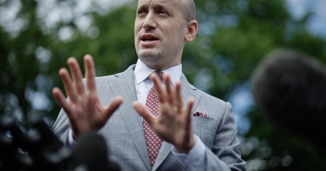 WASHINGTON, DC - MAY 09: White House Deputy Chief of Staff Stephen Miller talks to reporters outside of the White House West Wing on May 09, 2025 in Washington, DC. Miller talked about recent federal court rulings on immigration, calling them part of a "judicial coup" against the administration of President Donald Trump. (Photo by Chip Somodevilla/Getty Images)