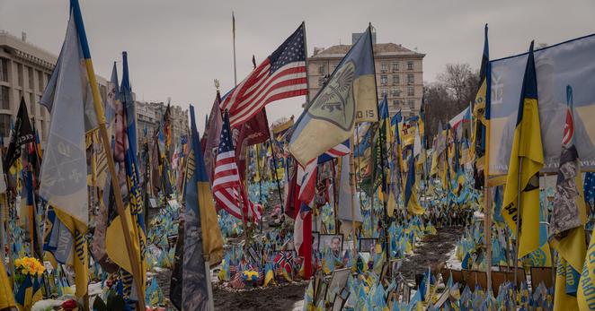 A makeshift memorial in Kyiv, Ukraine, in March.