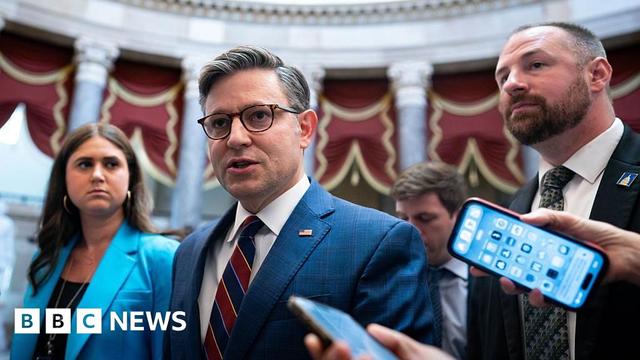 US House Speaker Mike Johnson, a Republican from Louisiana, speaks to members of the media while walking to the House Chamber during a vote at the US Capitol in Washington, DC, US, on Thursday, July 17, 2025.