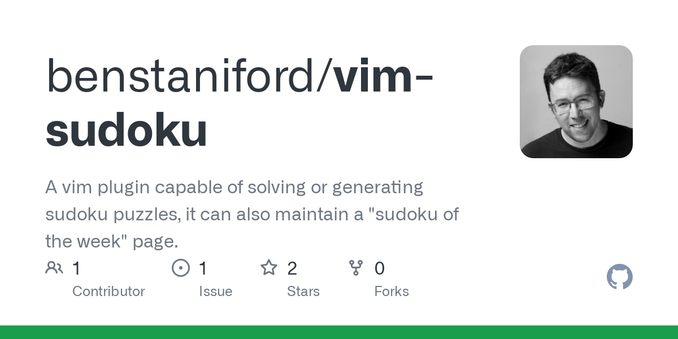 A vim plugin capable of solving or generating sudoku puzzles, it can also maintain a "sudoku of the week" page. - benstaniford/vim-sudoku