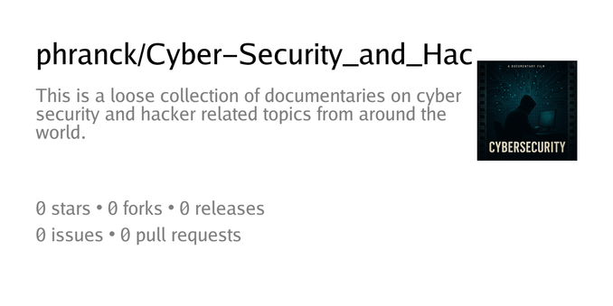 Summary card of repository phranck/Cyber-Security_and_Hacker_Documentaries