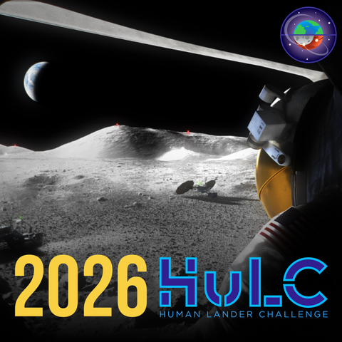 NASA’s 2026 Human Lander Challenge graphic showing an illustration of an astronaut looking out over the surface of the Moon.