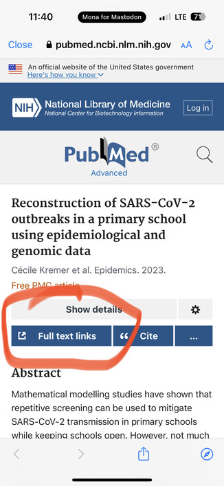 Screen shot of PubMed listing showing link to full text.