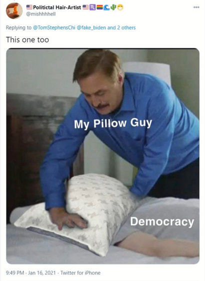 @mishhhhell 

My Pillow Guy suffocating Democracy