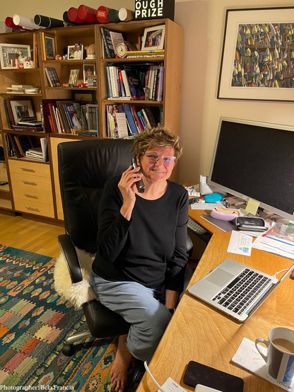 Katalin Karikó on the phone receiving news about winning the Nobel Prize