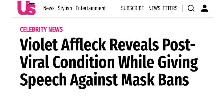 US Weekly: Violet Affleck Reveals Post-Viral Condition While Giving Speech Against Mask Bans