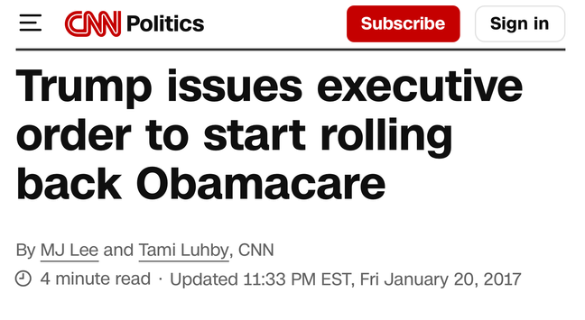 Trump issues executive order to start rolling back Obamacare