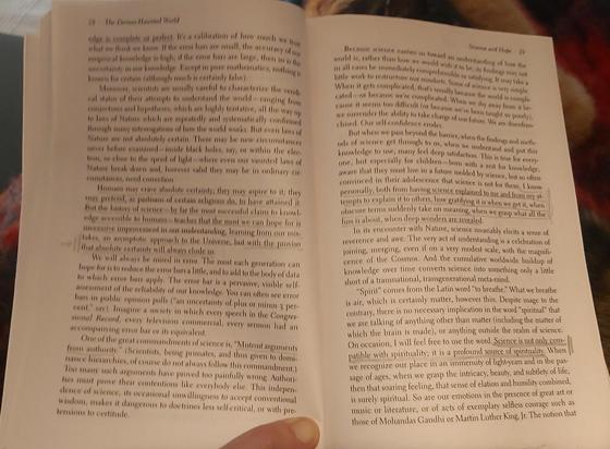 Two pages (pp. 28 and 29) of the book mentioned in the previous photo, with several paragraphs underlined in pencil