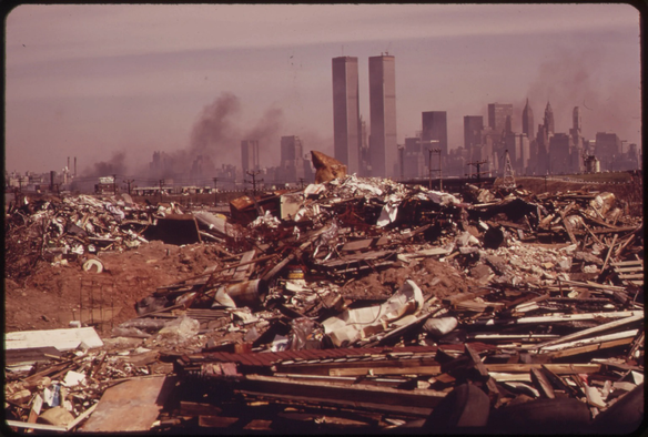 Illegal dumping grounds off New Jersey turnpike across from Manhattan in the 1970s