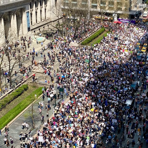 Massive march outside New York Public Library in midtown Manhattan 