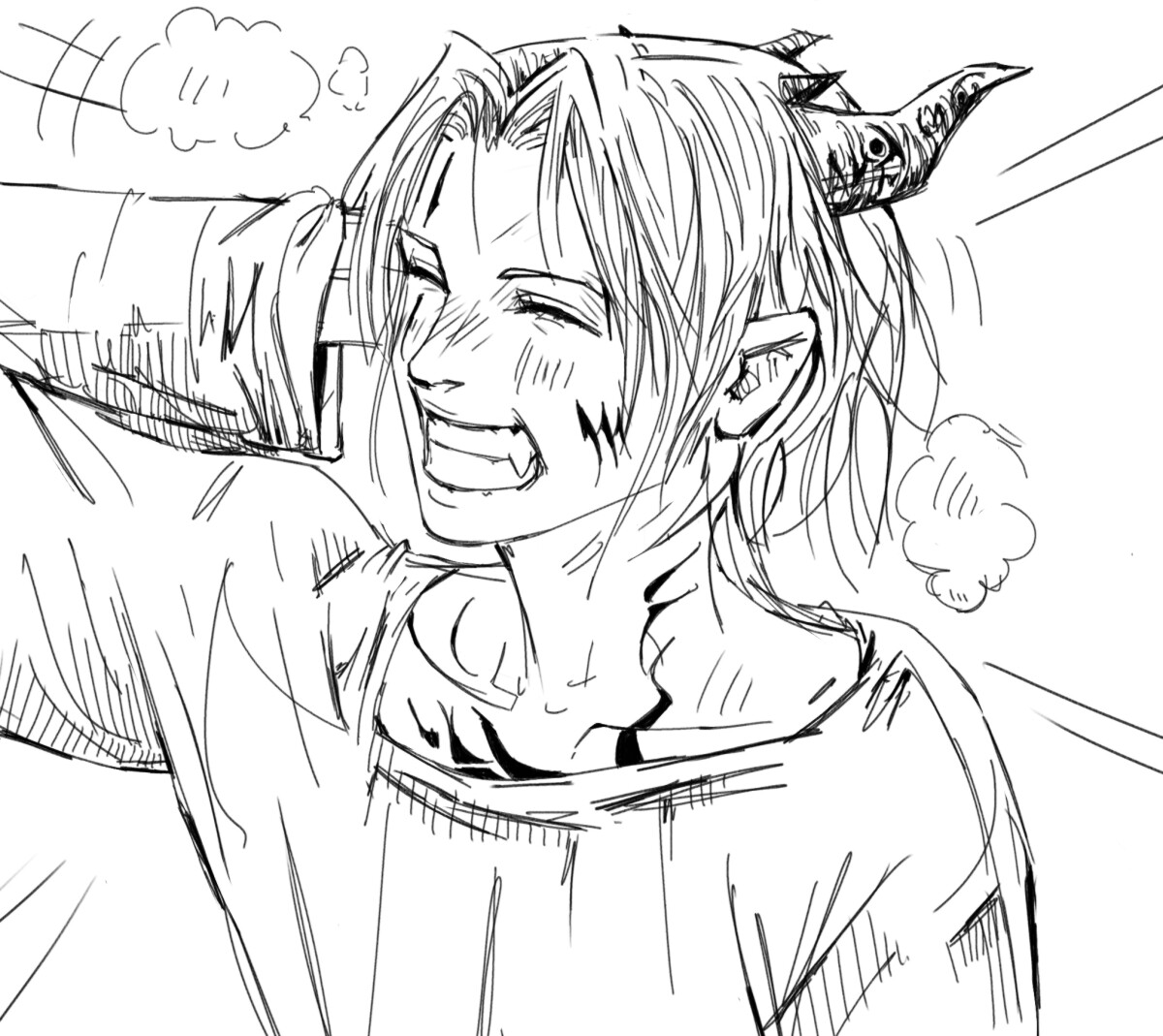 Demon being embarrassed and happy.