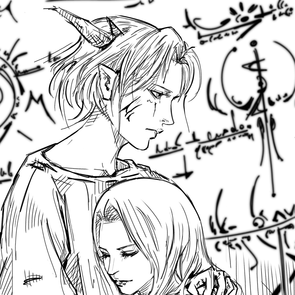 Demon and a lady under a barrier.