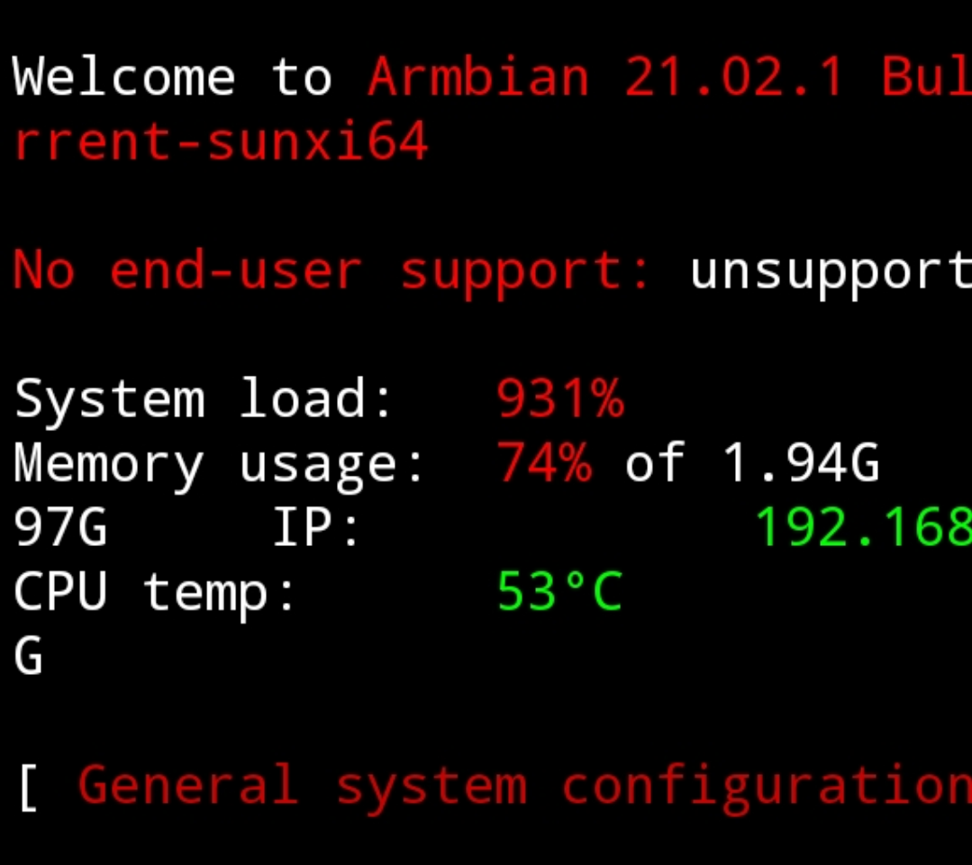 screenshot of linux terminal. system load at 931% and memory at 74% of 2GB