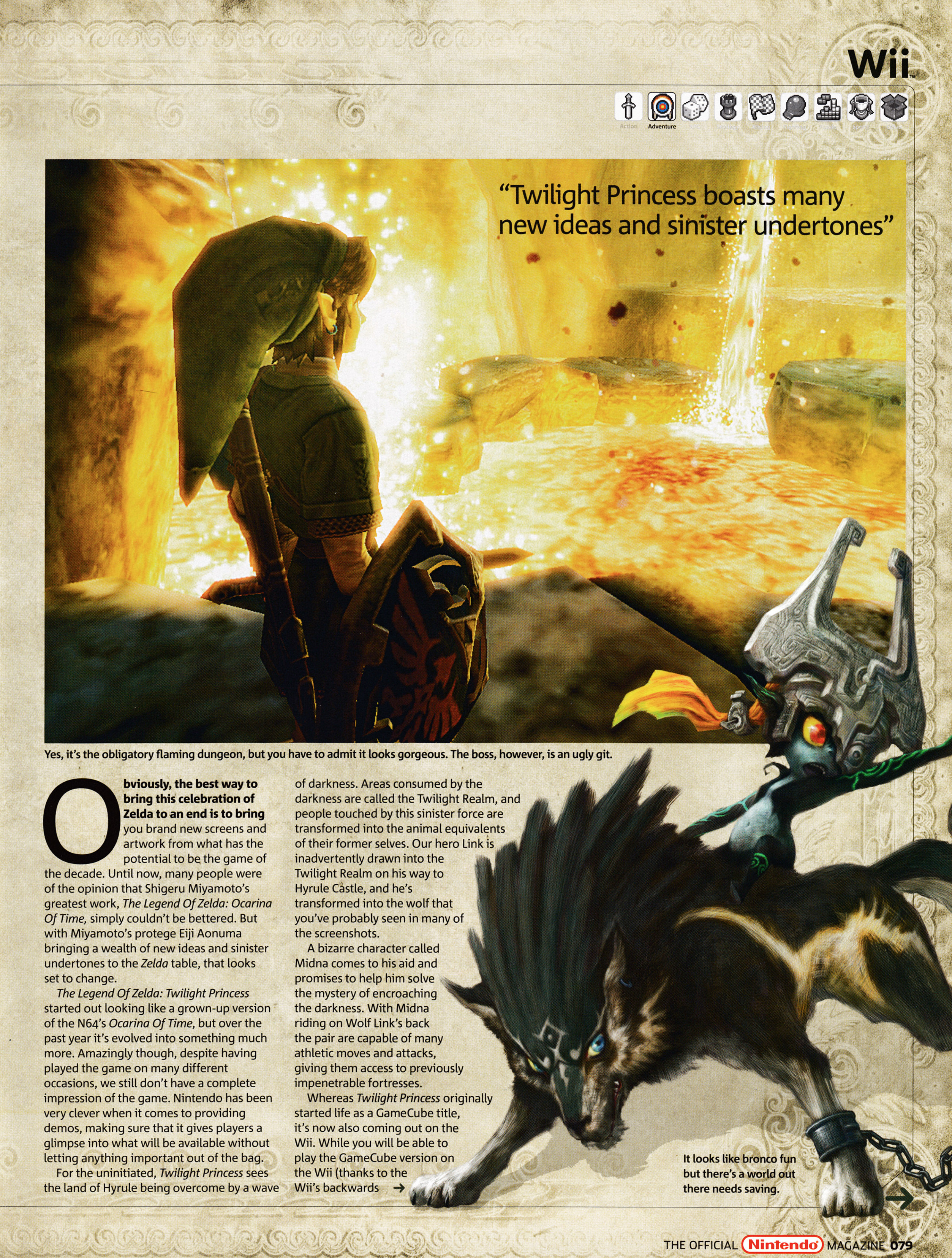 Coming Soon feature on The Legend of Zelda: Twilight Princess for GameCube and Wii. Taken from Official Nintendo Magazine 8 - October 2006 (UK) 