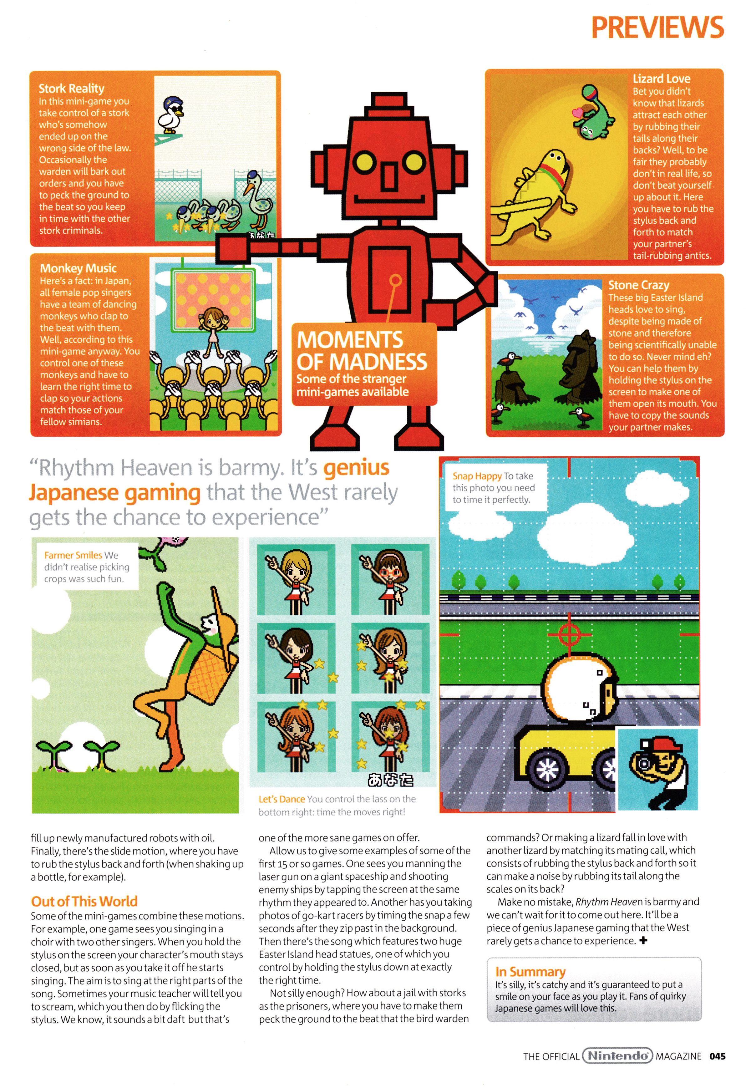 Preview for Rhythm Paradise on Nintendo DS. Taken from Official Nintendo Magazine 38 - January 2009 (UK)  