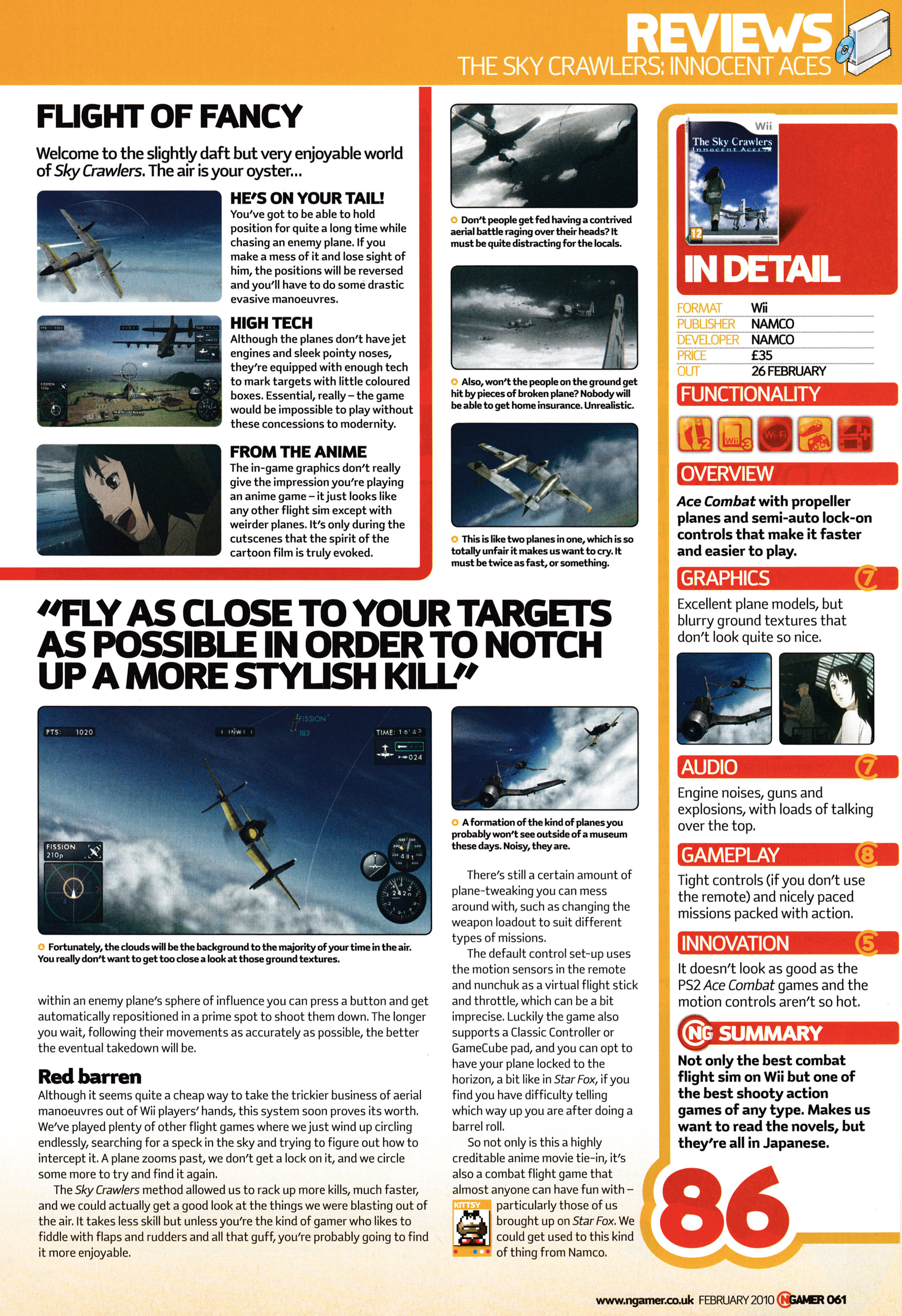 Review for The Sky Crawlers: Innocent Aces on Wii from NGamer 46 - February 2010 (UK)  score: 86%