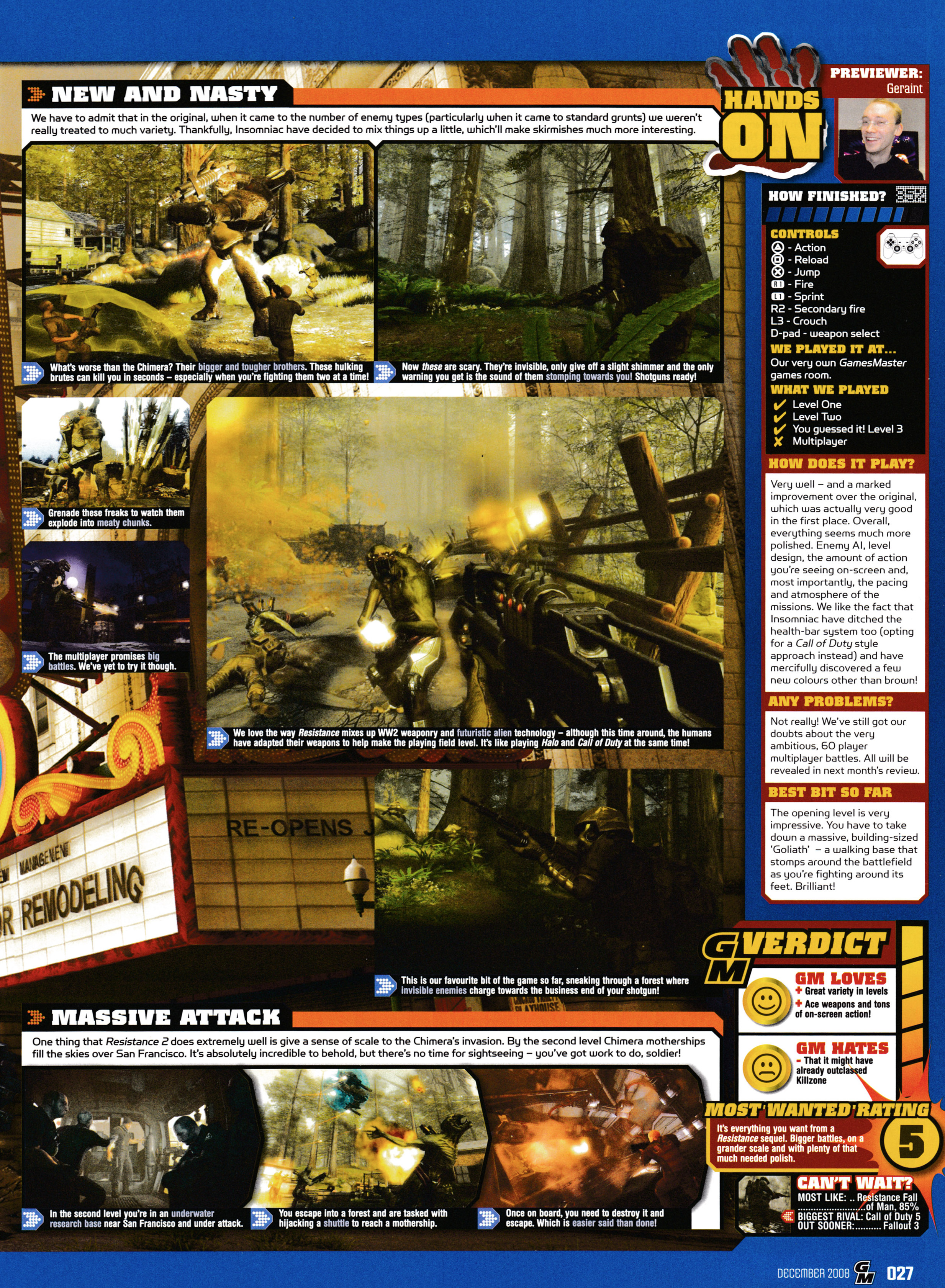 Preview for Resistance 2 on PS3. Taken from GamesMaster 205 - December 2008 (UK) 