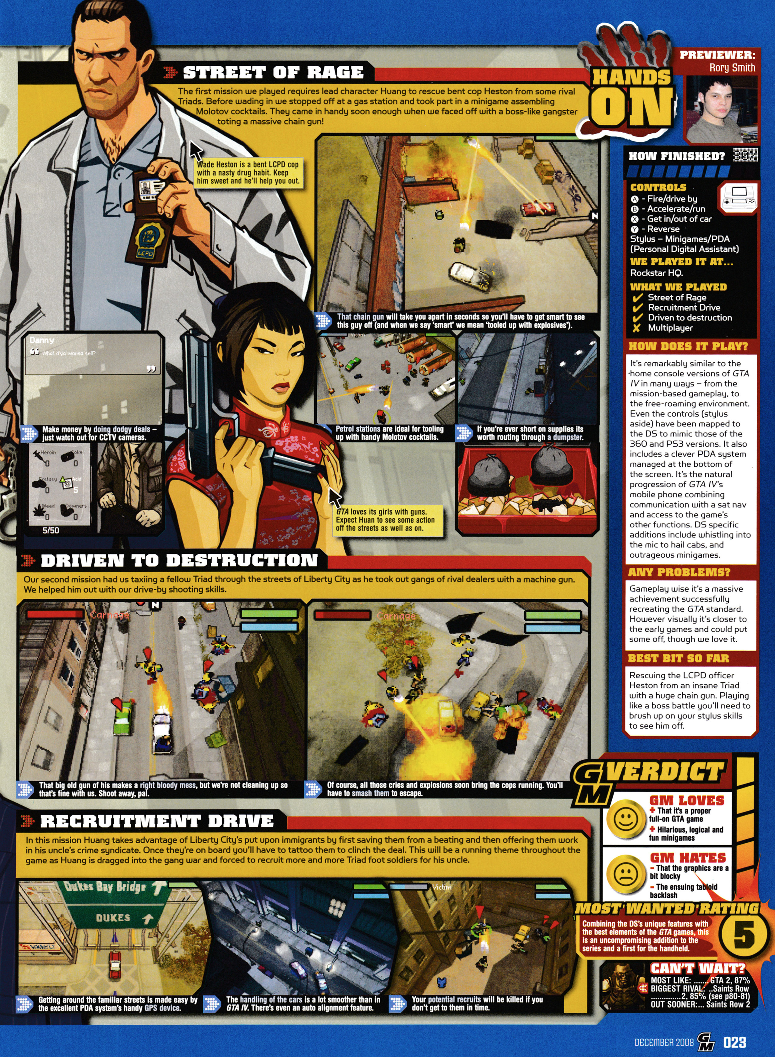 Preview for Grand Theft Auto Chinatown Wars on Nintendo DS. Taken from GamesMaster 205 - December 2008 (UK) 