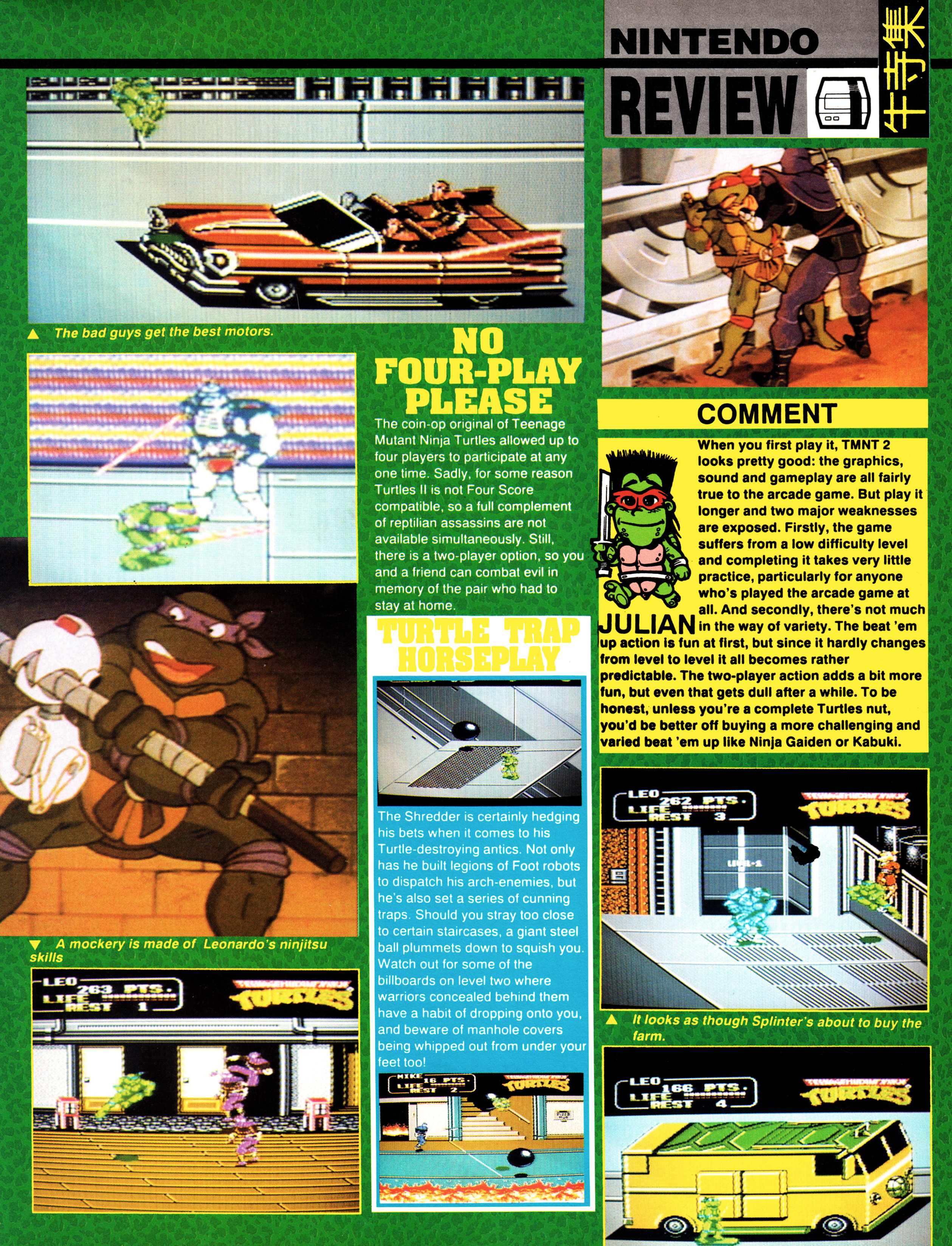 Review for Teenage Mutant Hero Turtles The Arcade Game on NES. Taken from Mean Machines 18 - March 1992 (UK)  score: 64%