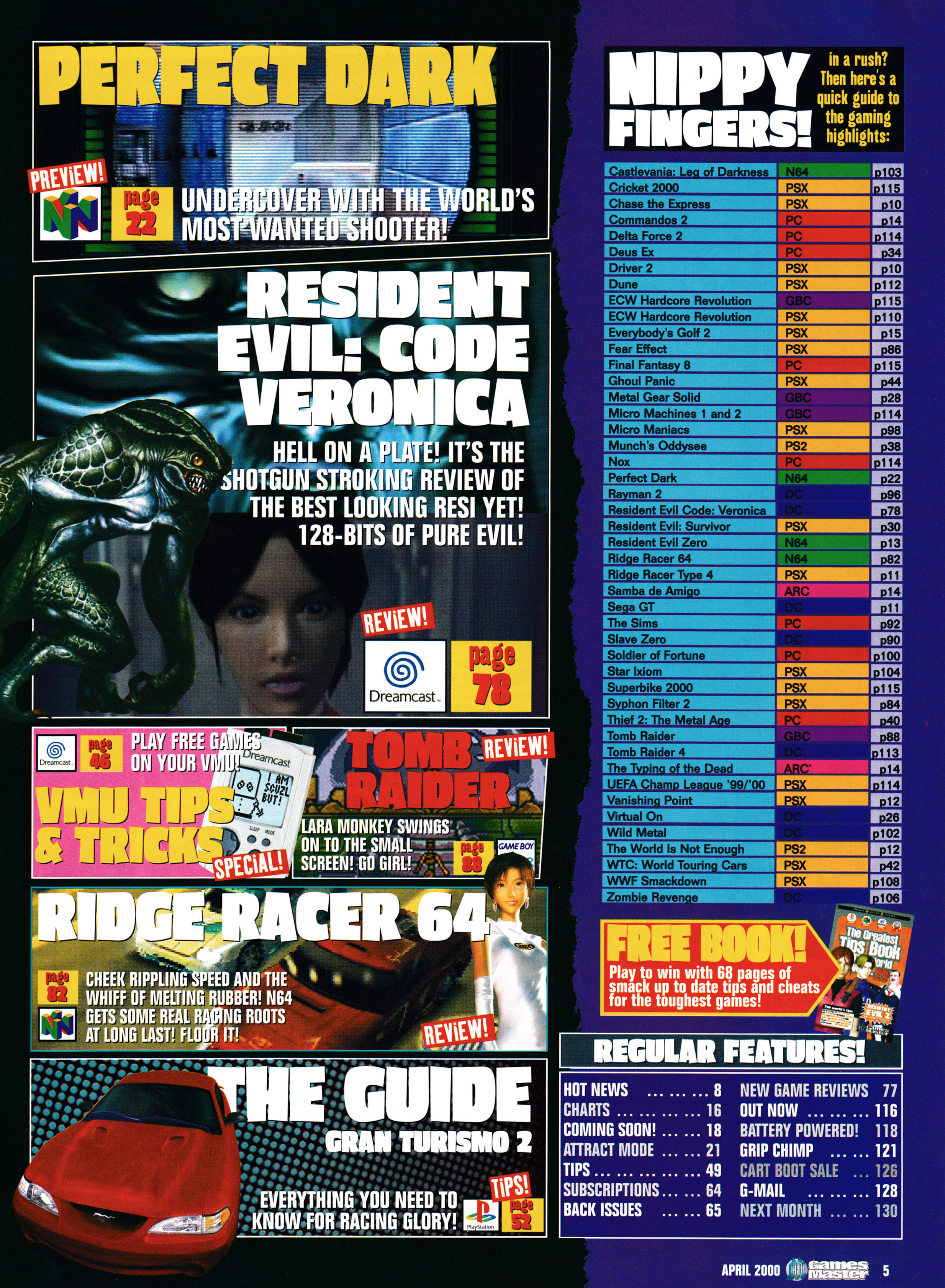 And the contents pages for GamesMaster 93 - April 2000 (UK)  