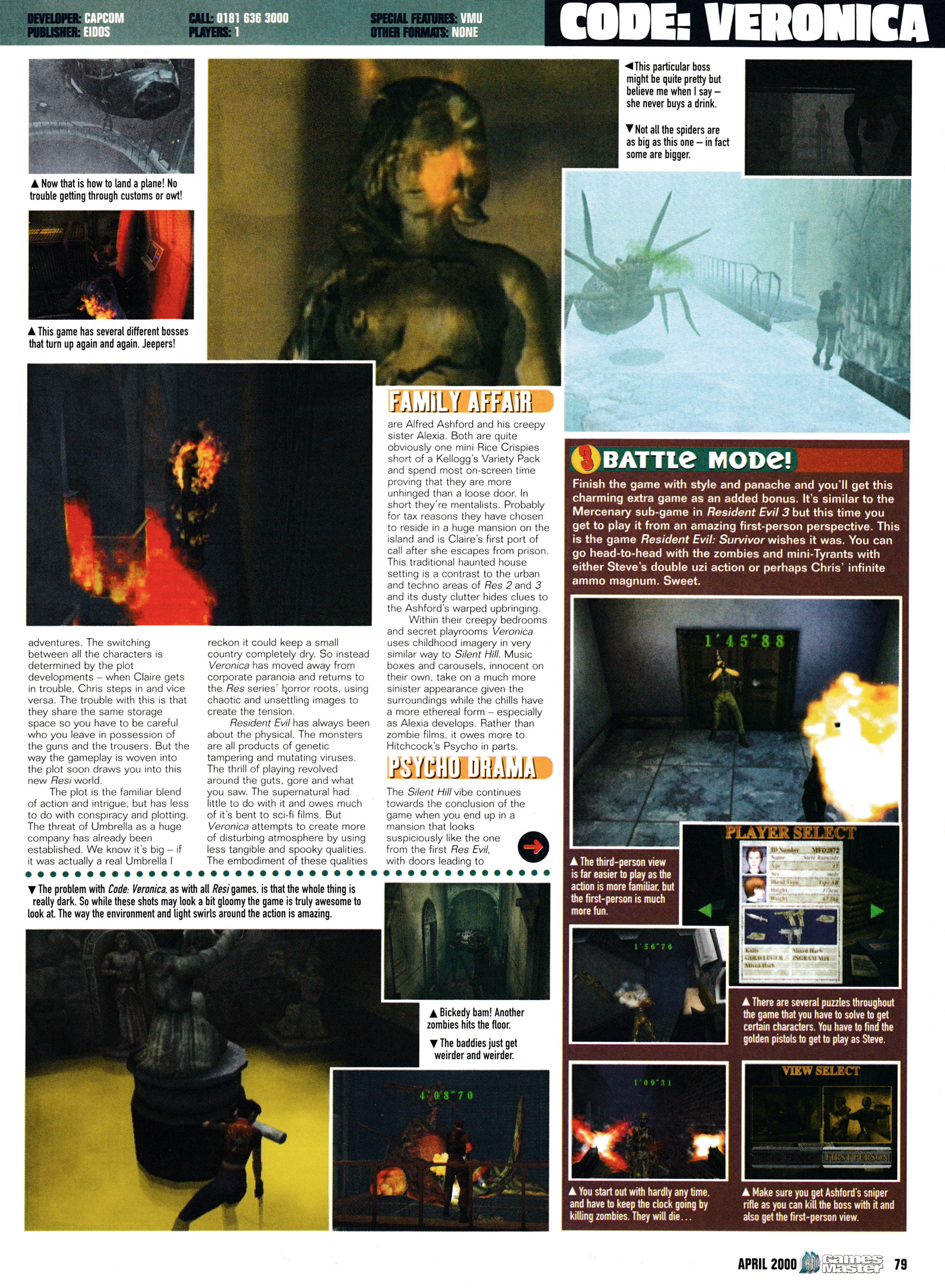 Review for Resident Evil Code: Veronica on Dreamcast. Taken from GamesMaster 93 - April 2000 (UK)    score: 90%