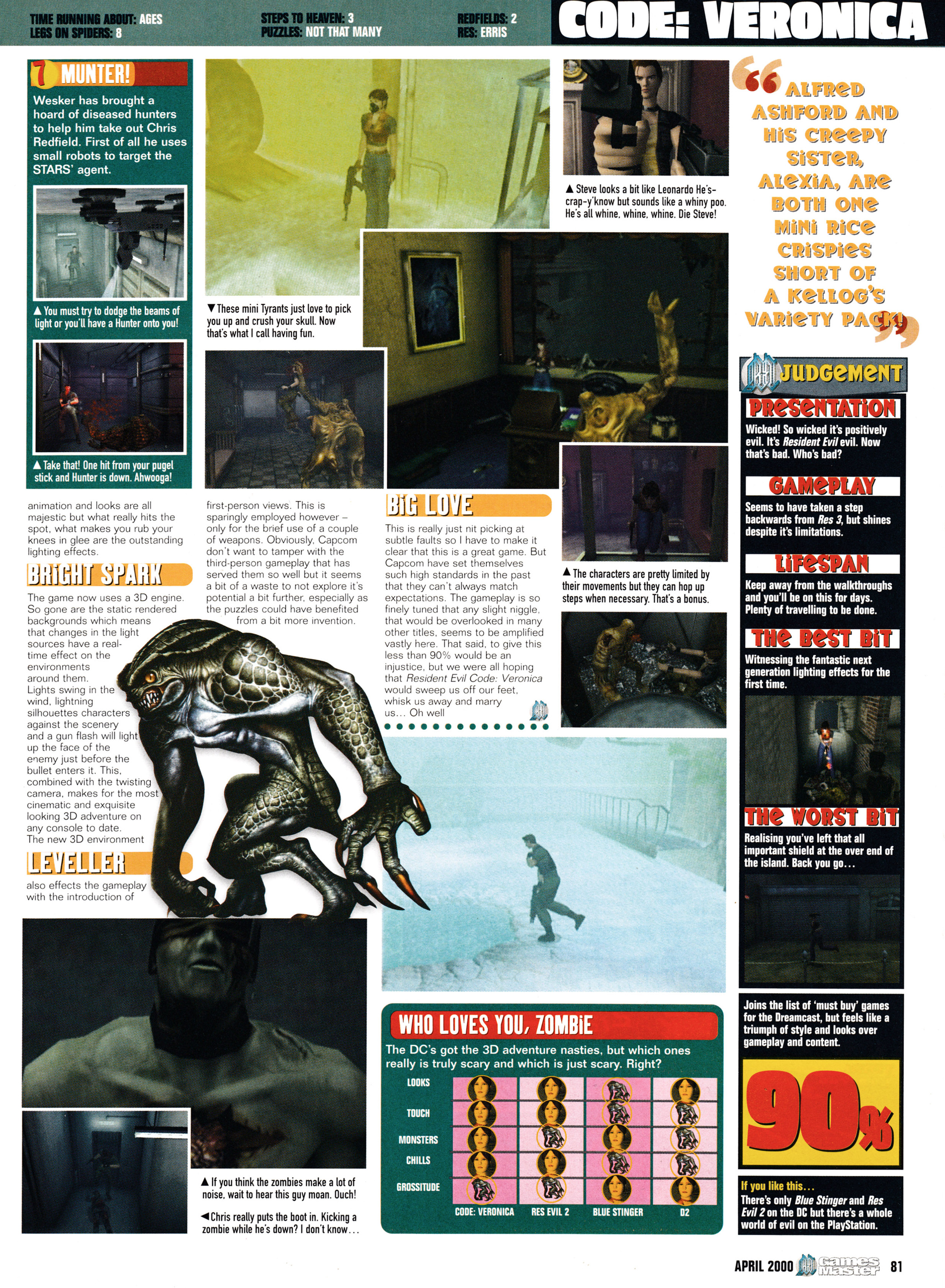 Review for Resident Evil Code: Veronica on Dreamcast. Taken from GamesMaster 93 - April 2000 (UK)    score: 90%