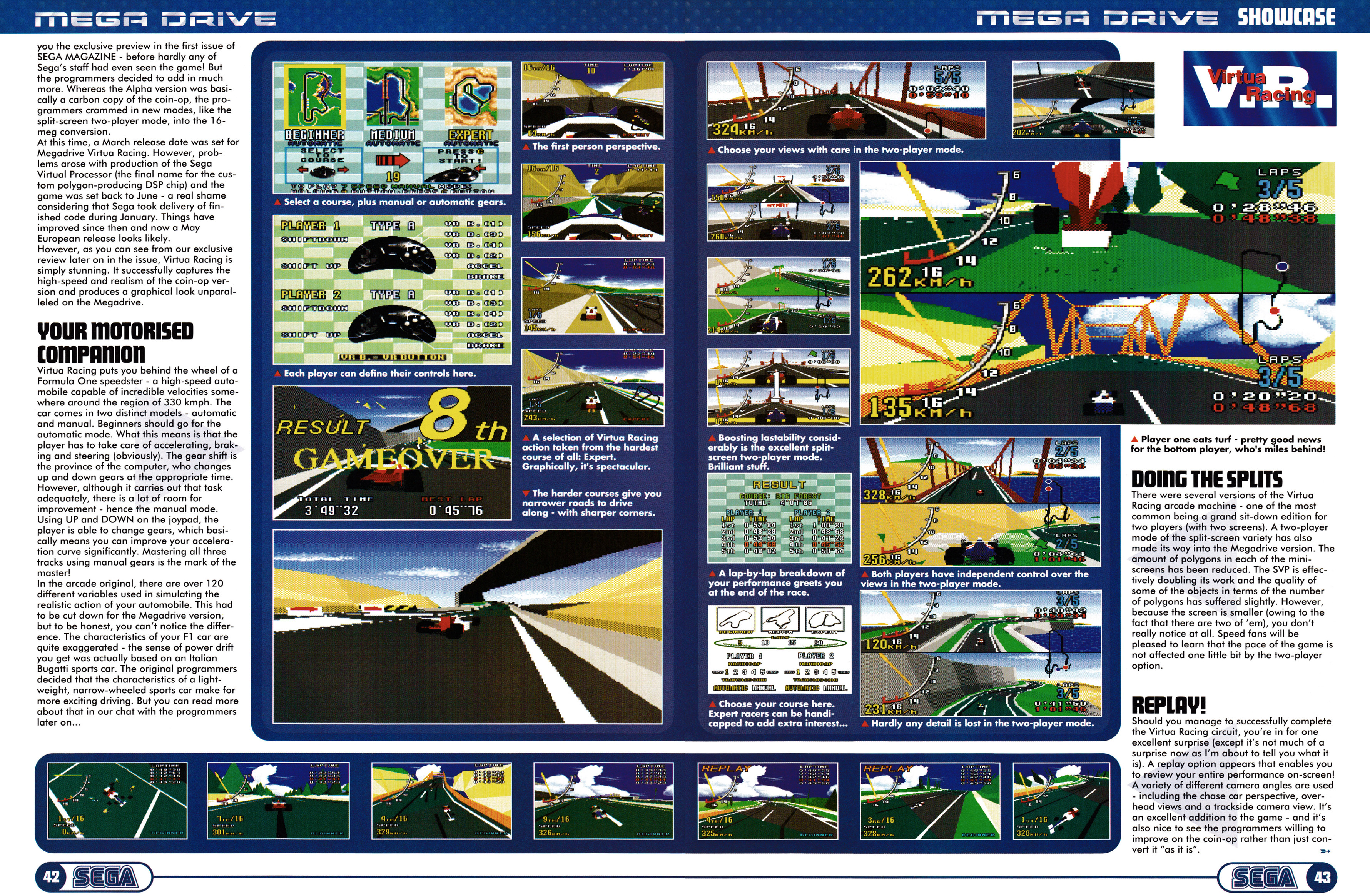 Massive 12-page feature for Virtua Racing on Mega Drive from Official Sega Magazine 4 - April 1994 (UK)