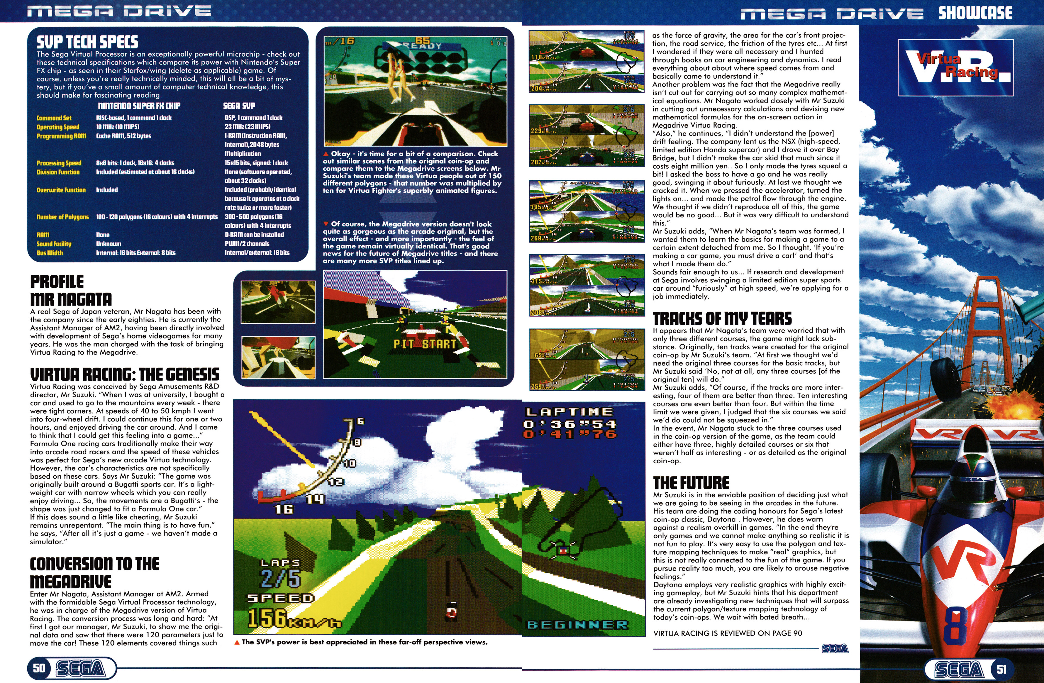 Massive 12-page feature for Virtua Racing on Mega Drive from Official Sega Magazine 4 - April 1994 (UK)