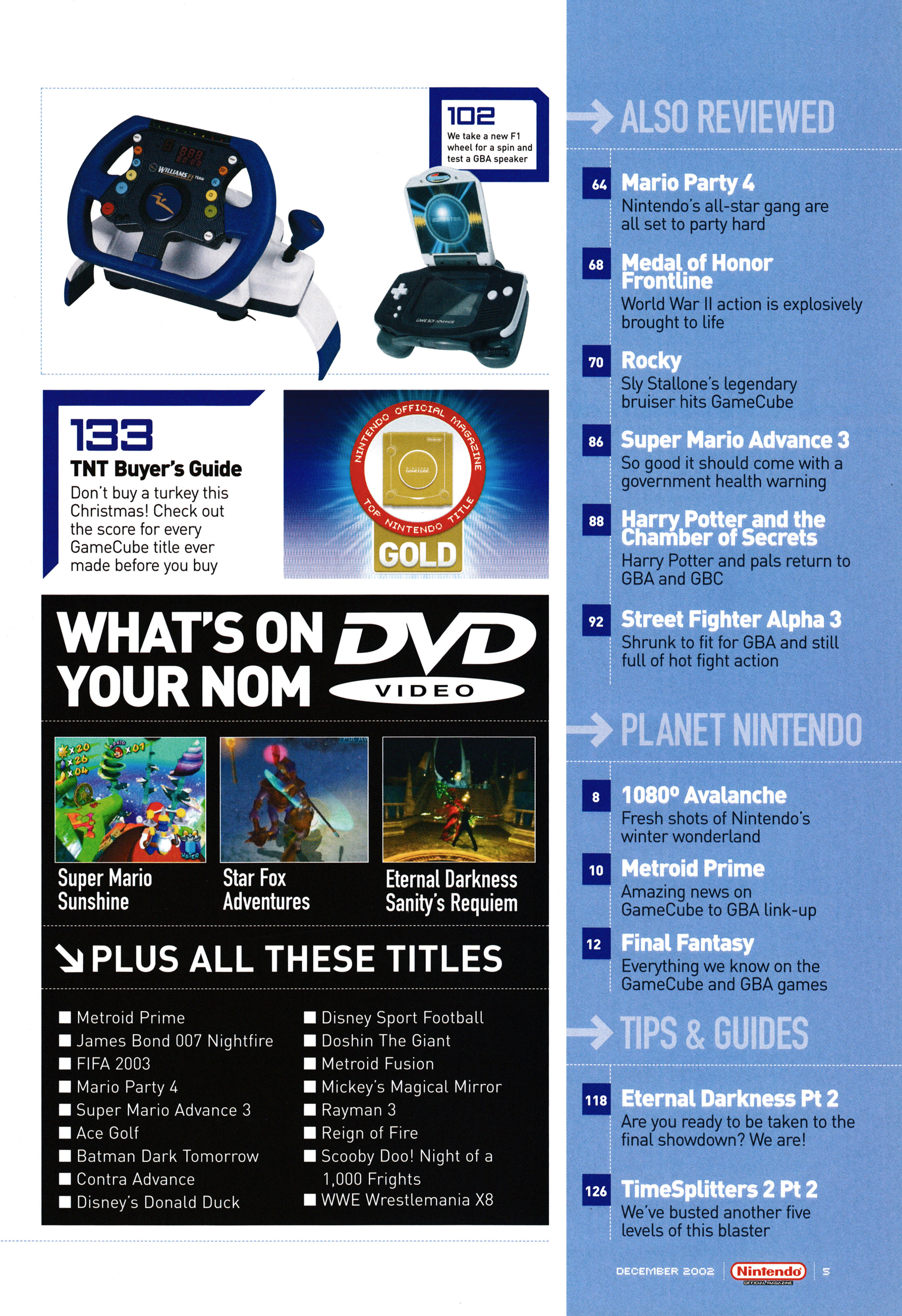 And the contents pages for Nintendo Official Magazine 123 - December 2002 (UK)