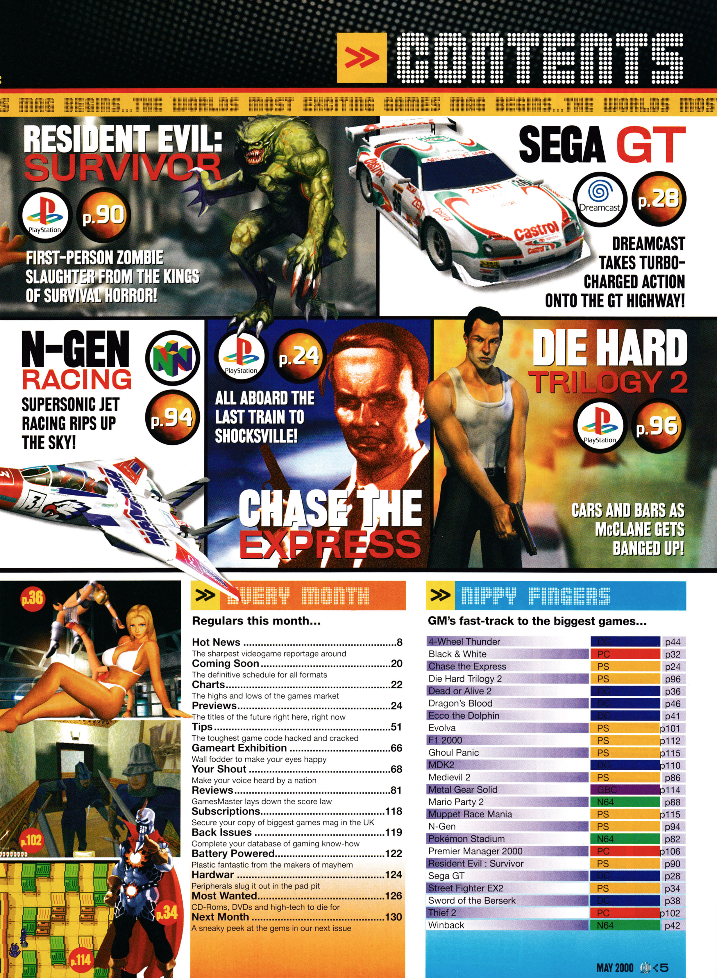 And the contents pages for GamesMaster 94 - May 2000 (UK)