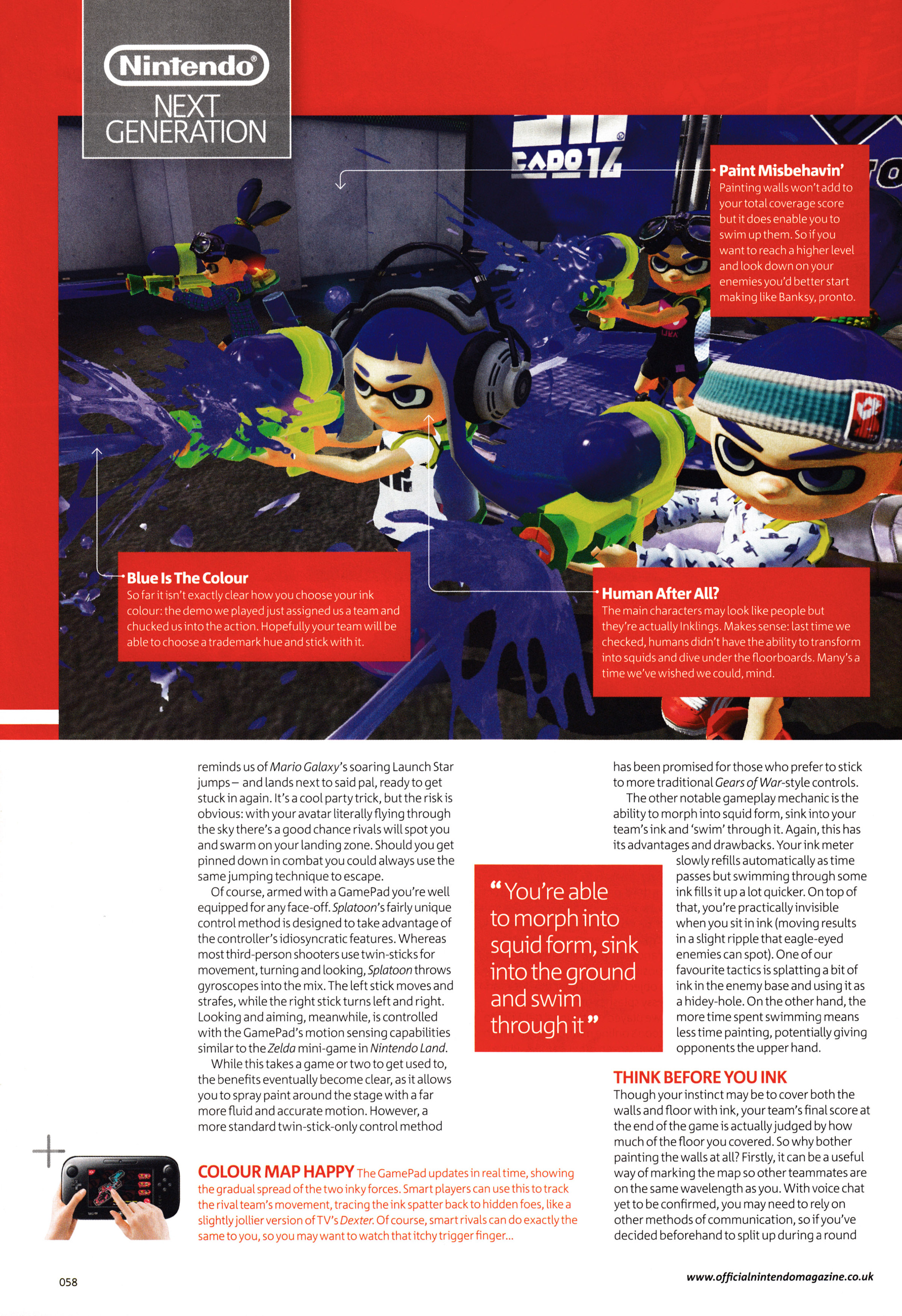 Preview for Splatoon on Wii U. Taken from Official Nintendo Magazine 111 - September 2014 (UK)