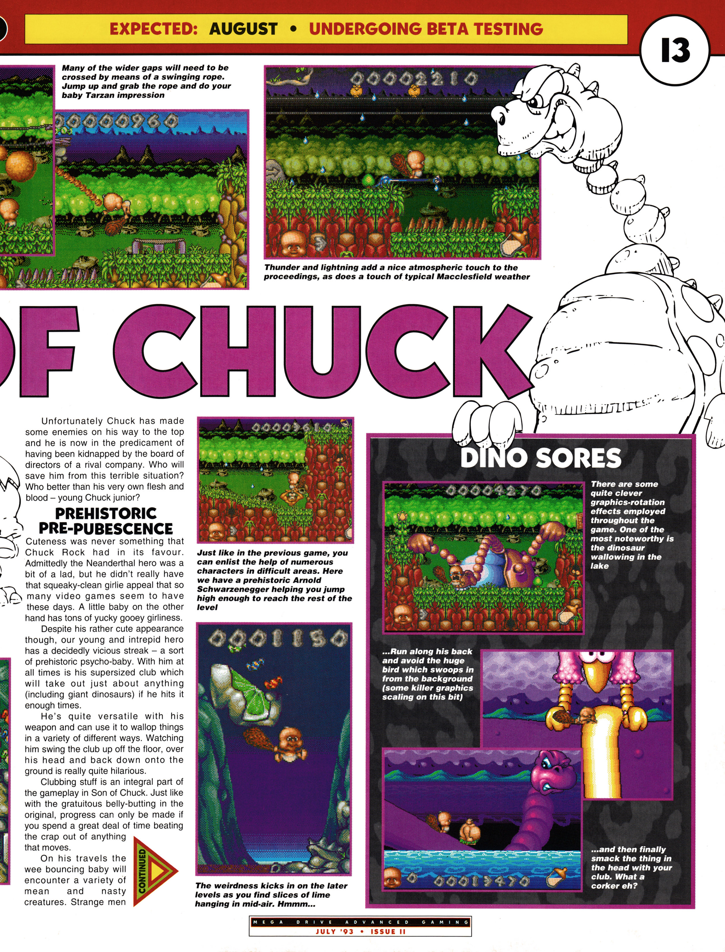 Preview for Chuck Rock II: Son of Chuck on Mega Drive. Taken from Mega Drive Advanced Gaming 11 - July 1993 (UK)