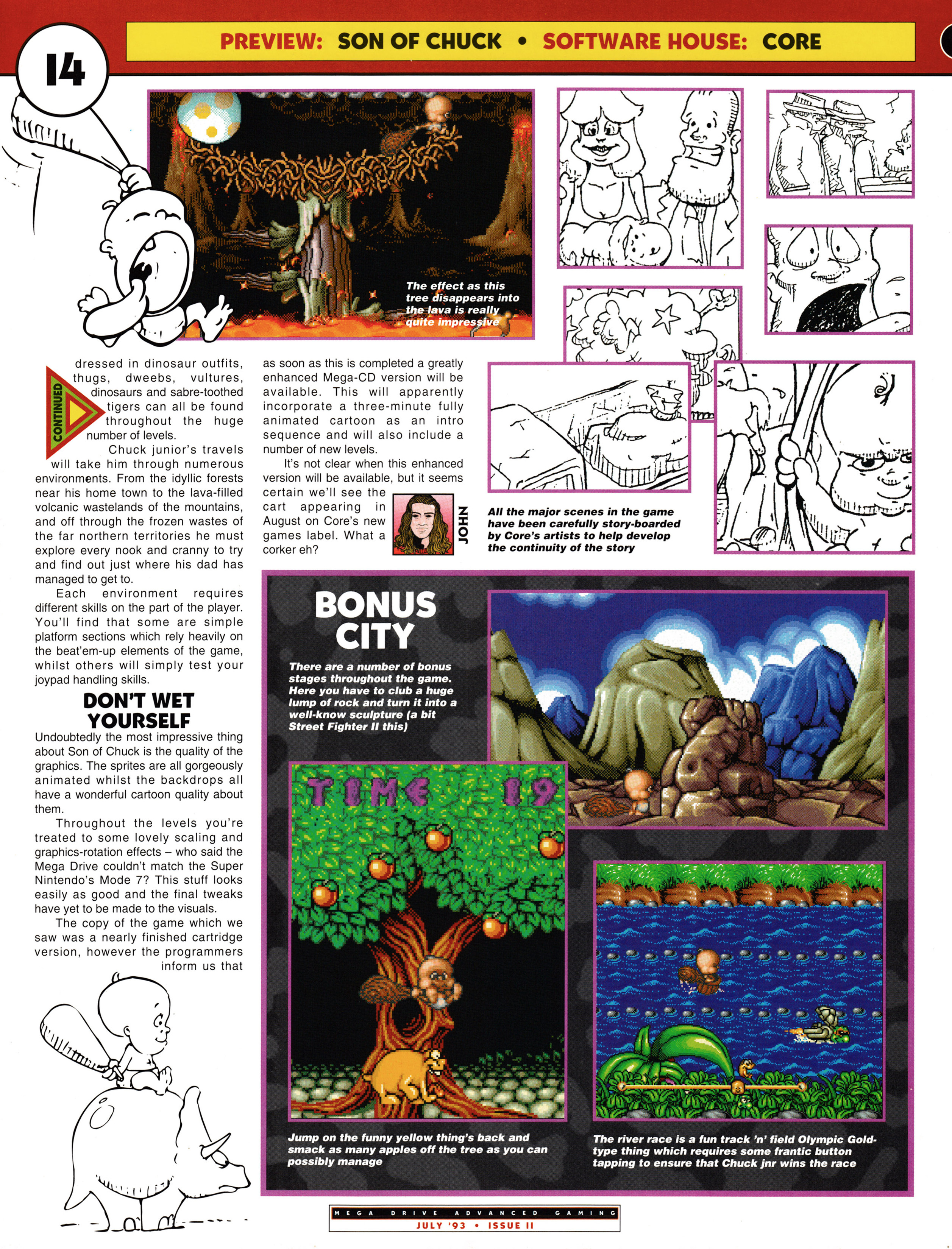 Preview for Chuck Rock II: Son of Chuck on Mega Drive. Taken from Mega Drive Advanced Gaming 11 - July 1993 (UK)