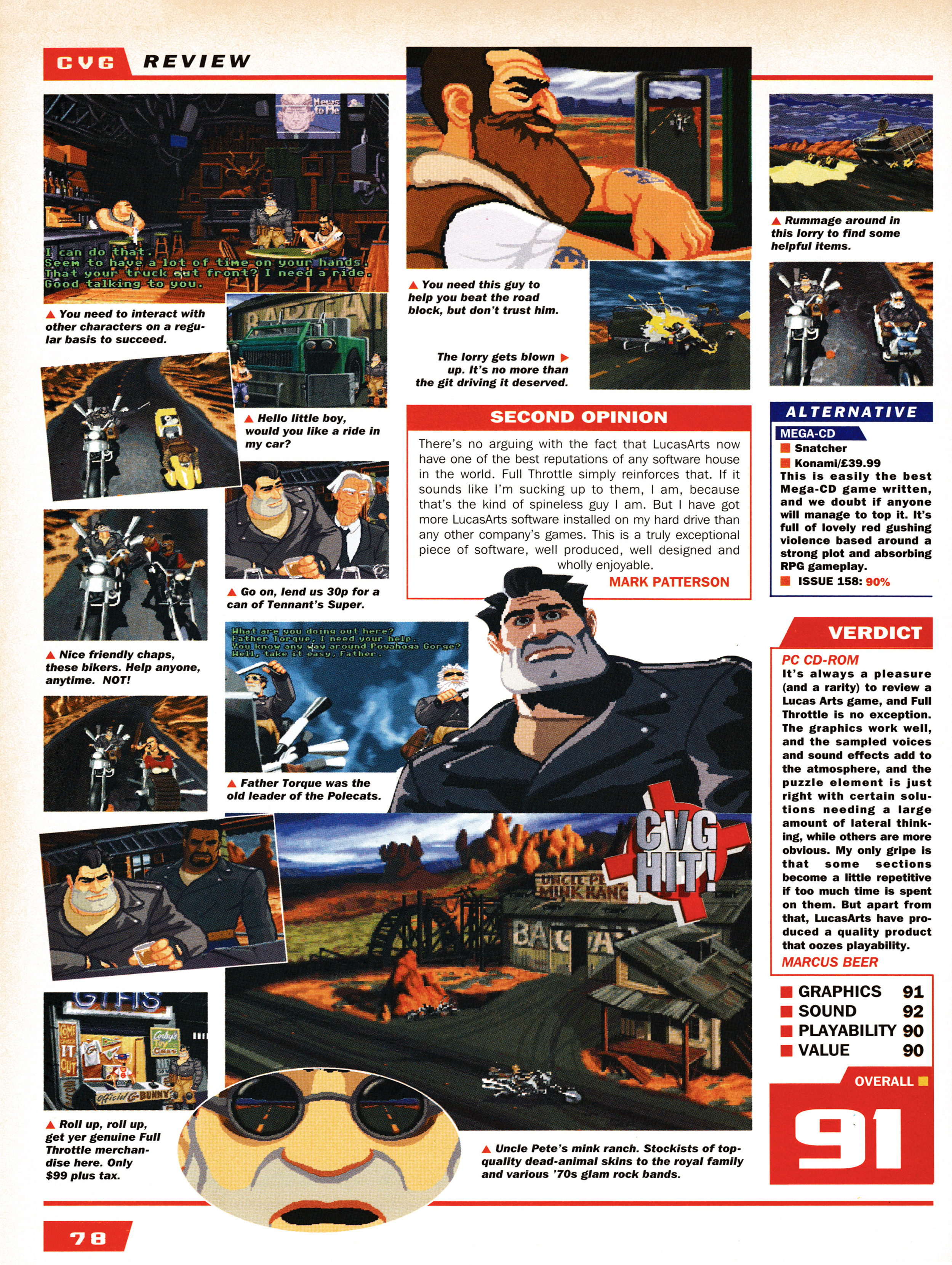 Review for Full Throttle on PC from CVG 163 - June 1995 (UK)  score: 91%