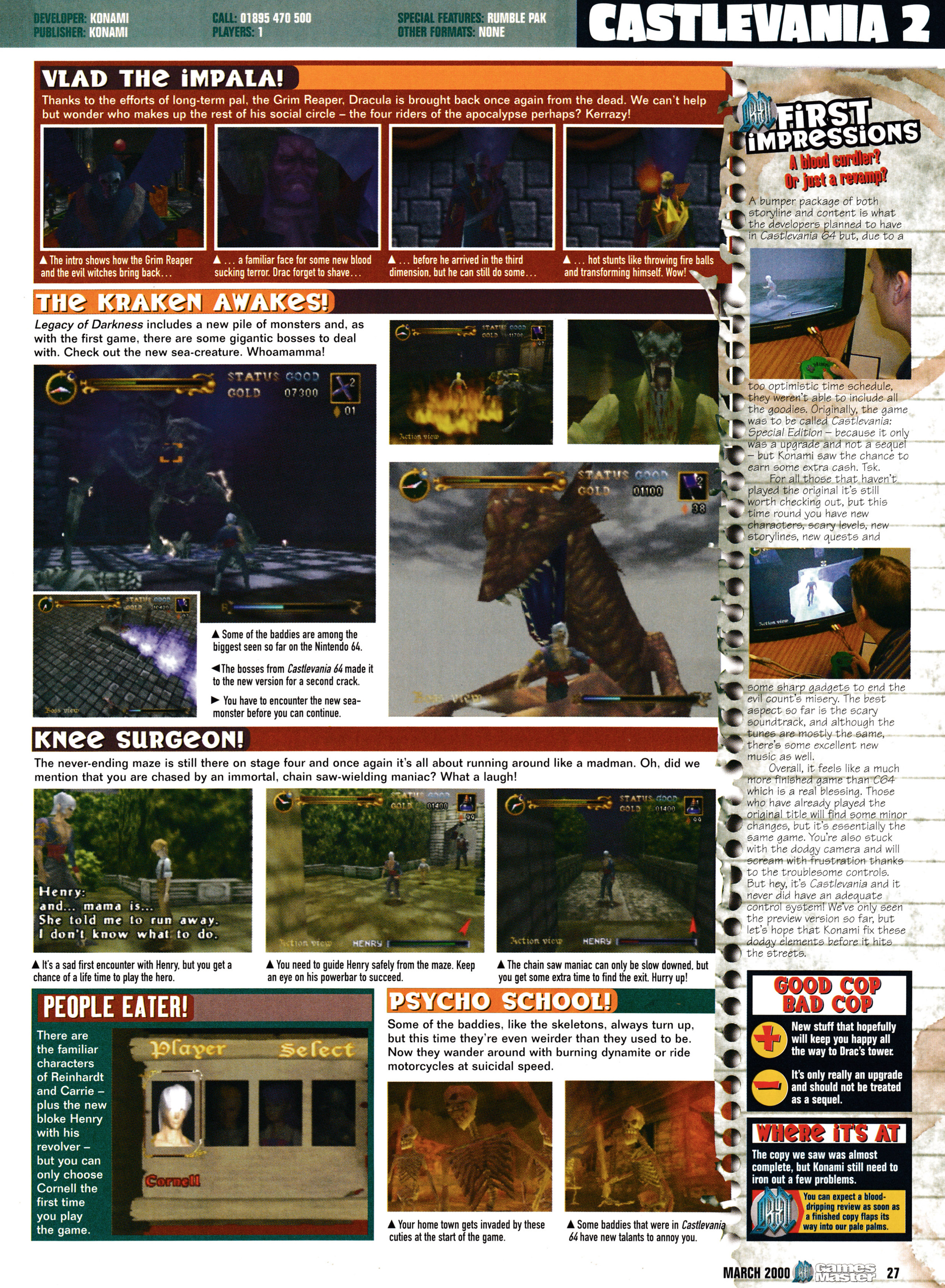 Preview for Castlevania Legacy of Darkness on Nintendo 64 from GamesMaster 92 - March 2000 (UK)