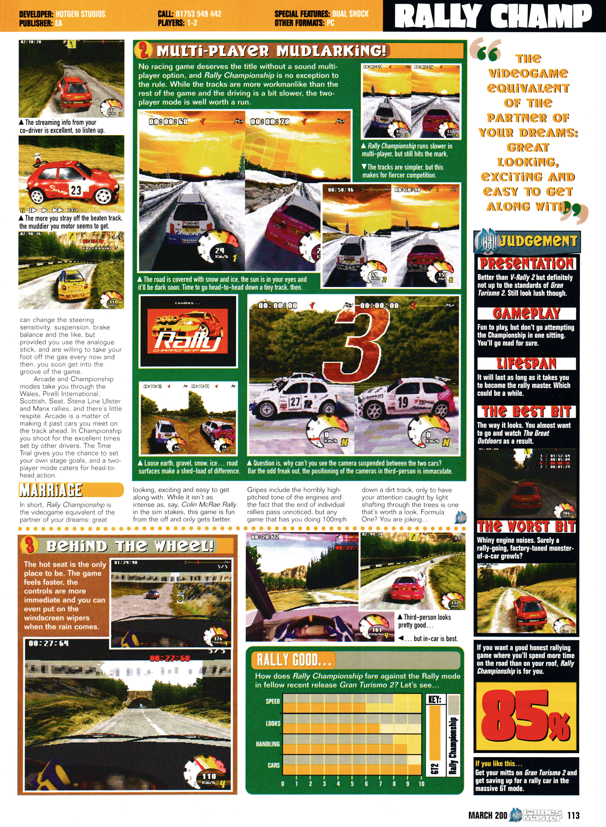 Review for Rally Championship on PSone from GamesMaster 92 - March 2000 (UK)  score: 85%