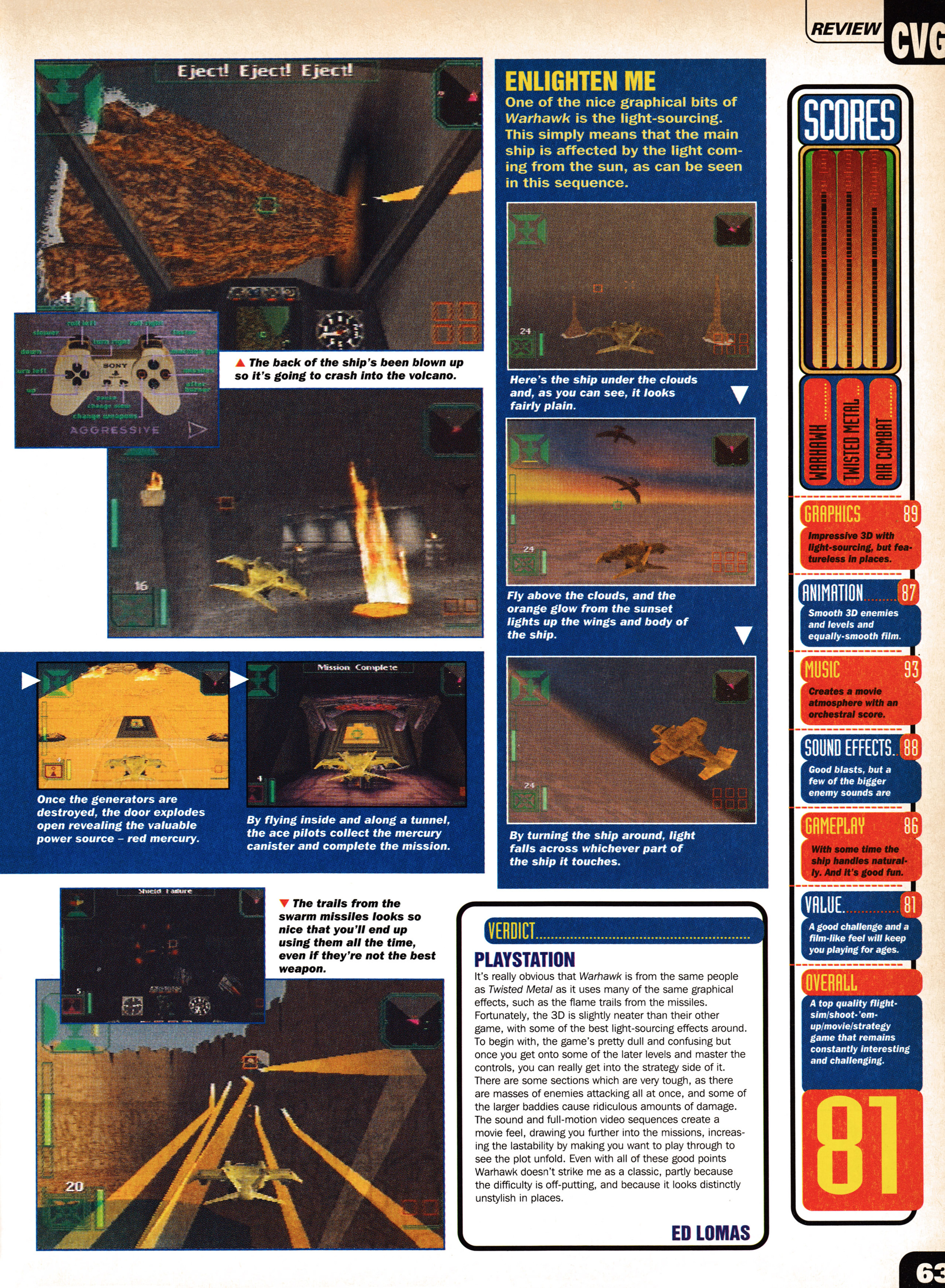 Review for Warhawk on PSone. Taken from CVG 170 - January 1996 (UK)   score: 81%