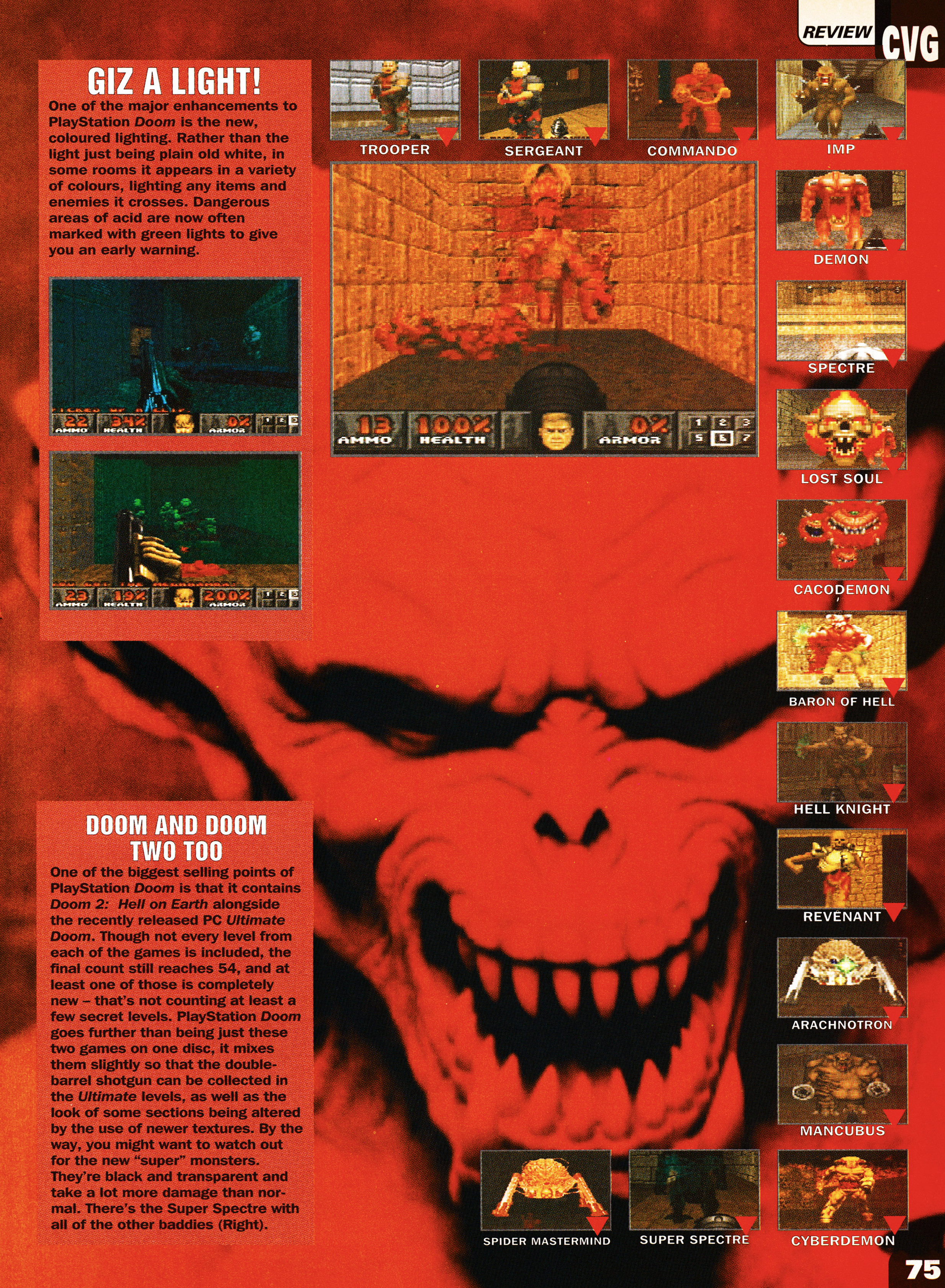 Review for Doom on PSone. Taken from CVG 170 - January 1996 (UK)  score: 91%