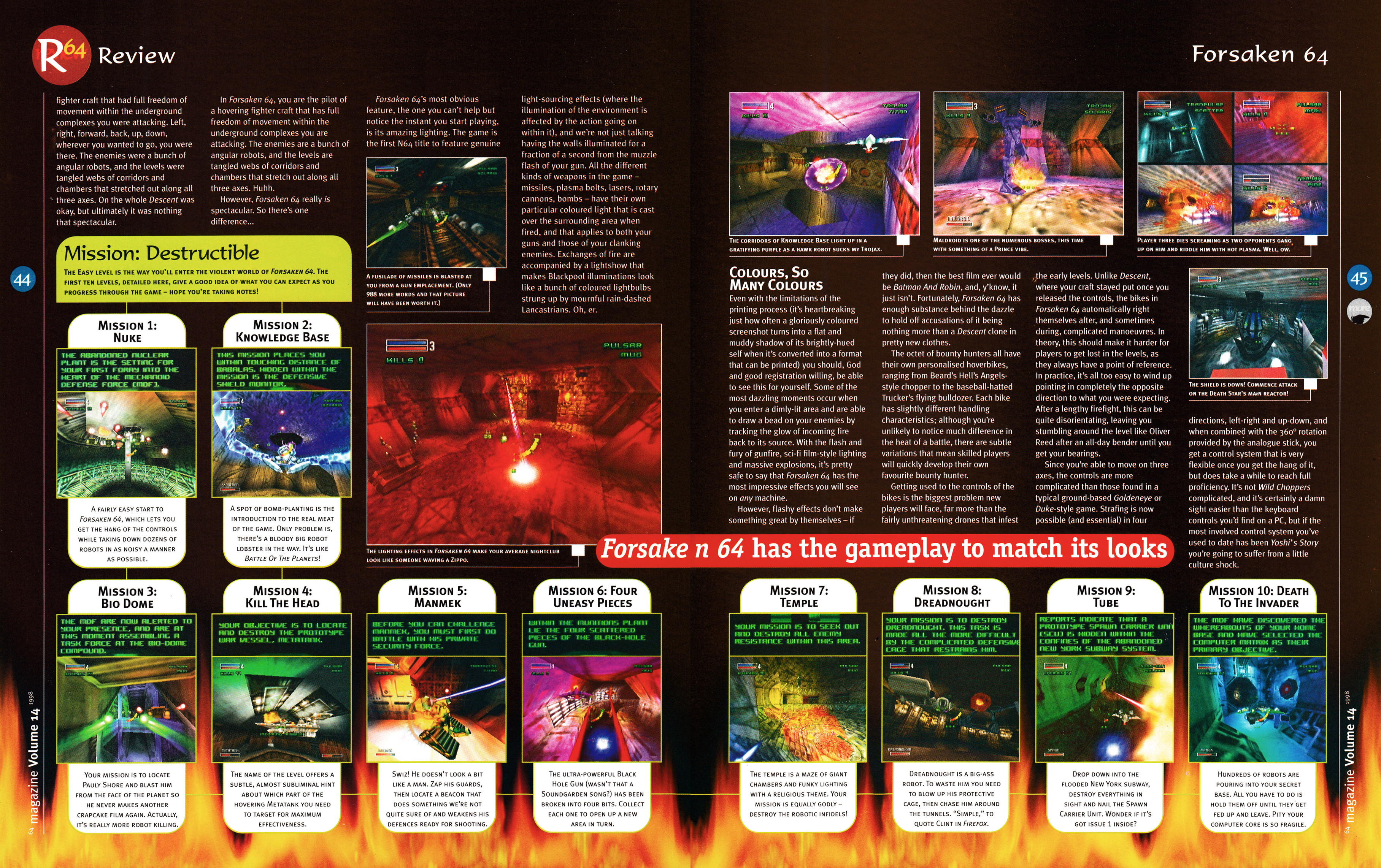 Review for Forsaken 64 on Nintendo 64 from 64 Magazine 14 - June 1998 (UK)  score: 93%