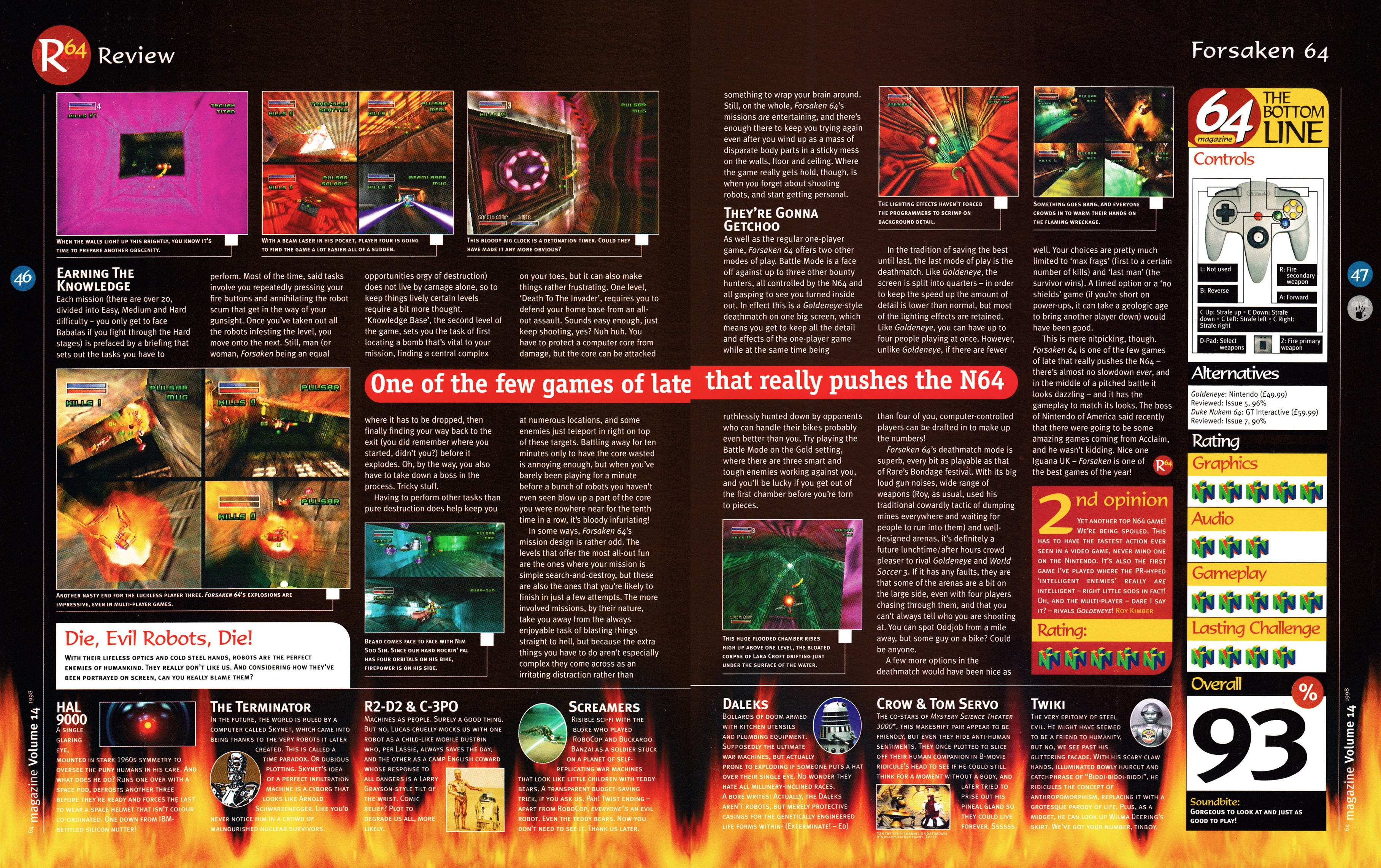 Review for Forsaken 64 on Nintendo 64 from 64 Magazine 14 - June 1998 (UK)  score: 93%