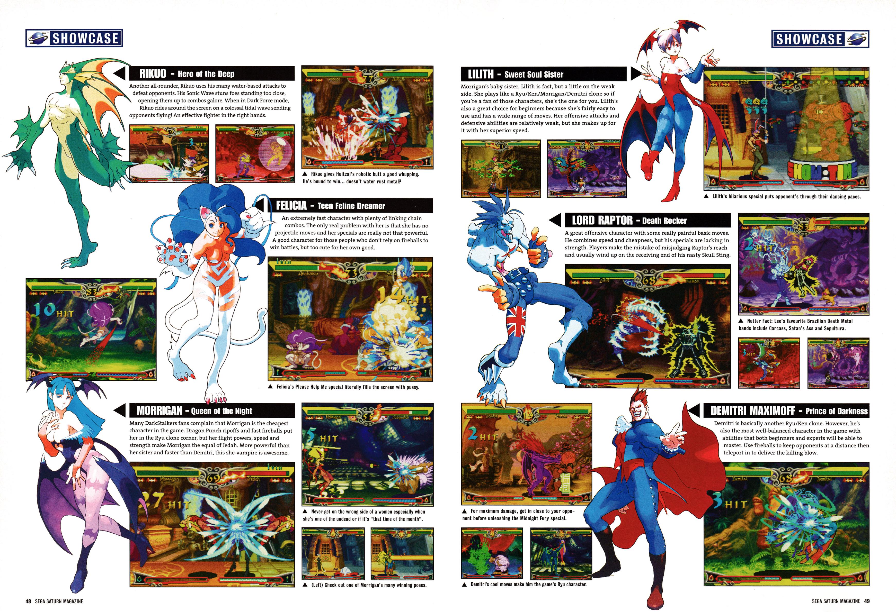 Feature on Vampire Savior on Sega Saturn from Official Sega Saturn Magazine 32 - June 1998 (UK) 