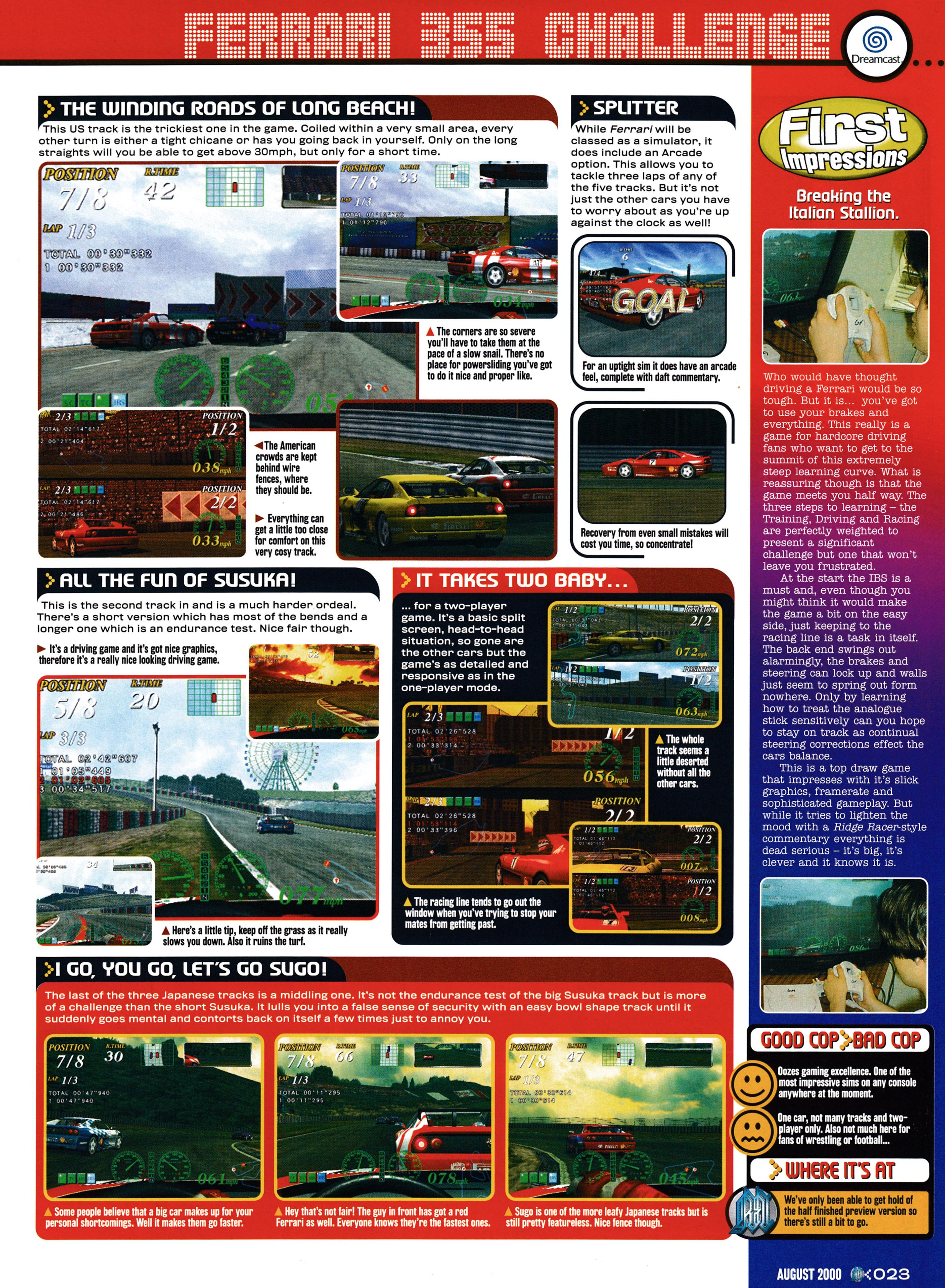 Preview for Ferrari 355 Challenge on Dreamcast. Taken from GamesMaster 97 - August 2000 (UK) 